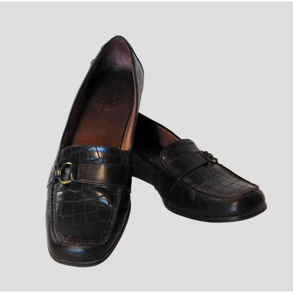 Life Stride Soft System Croc Print Embossed Shoes Ladies Size 9.5 M Dark Brown